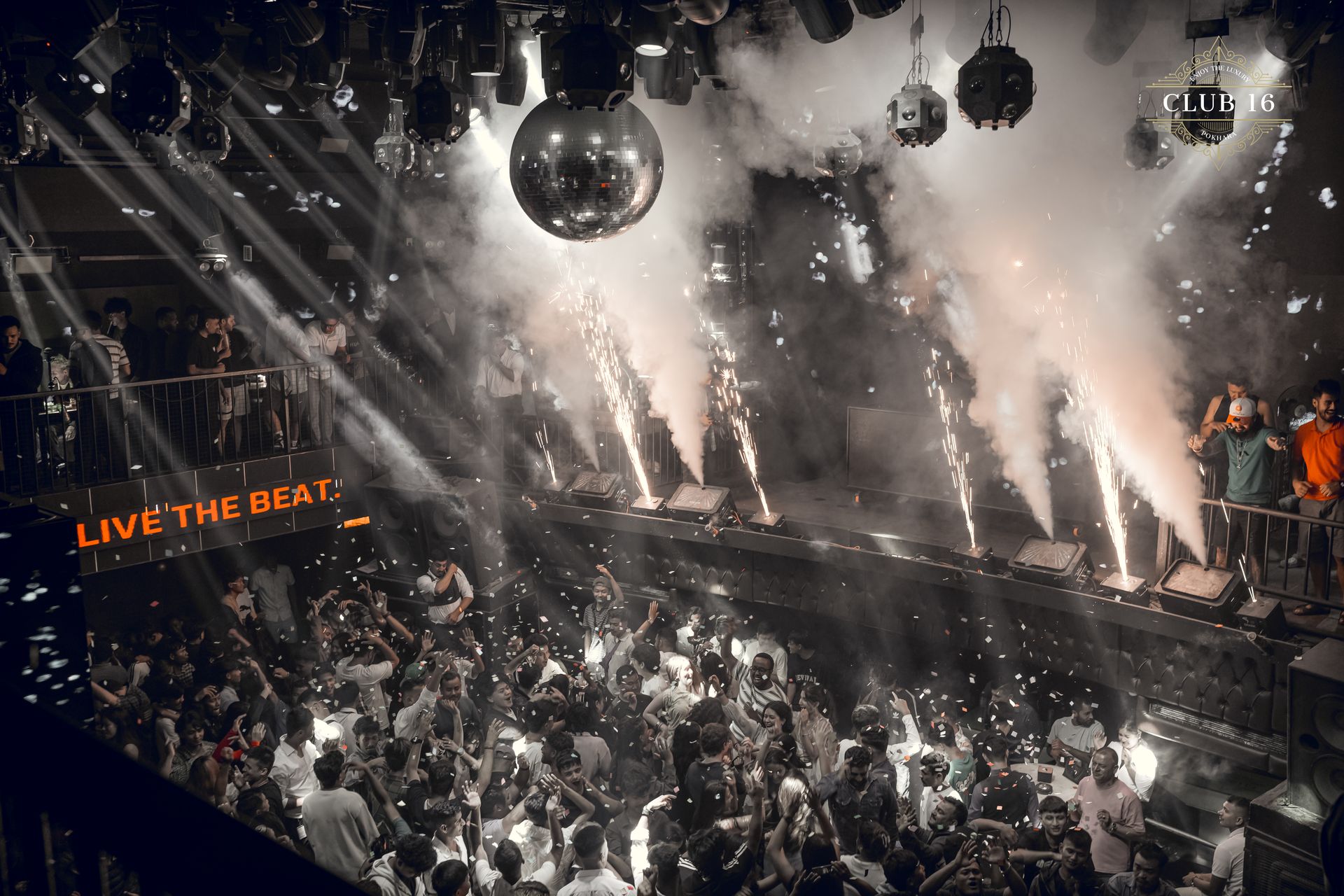 Pyrotechnics and confetti explosion