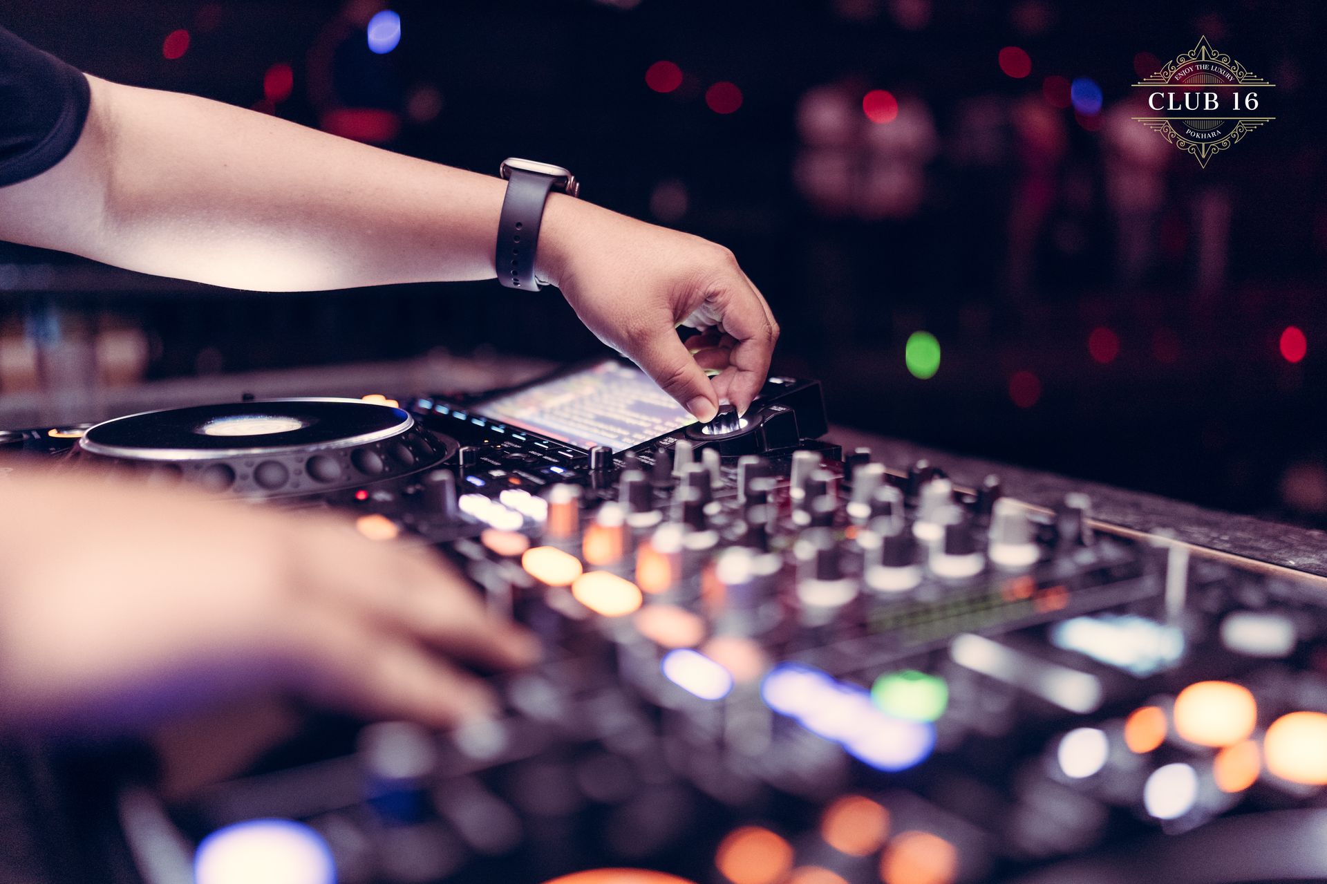 DJ mixer console closeup